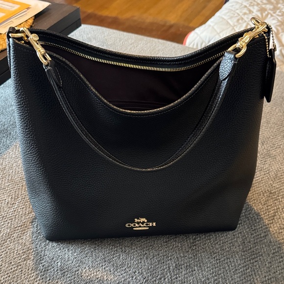 Coach Handbags - Coach Black Leather Shoulder Bag with Gold Accents